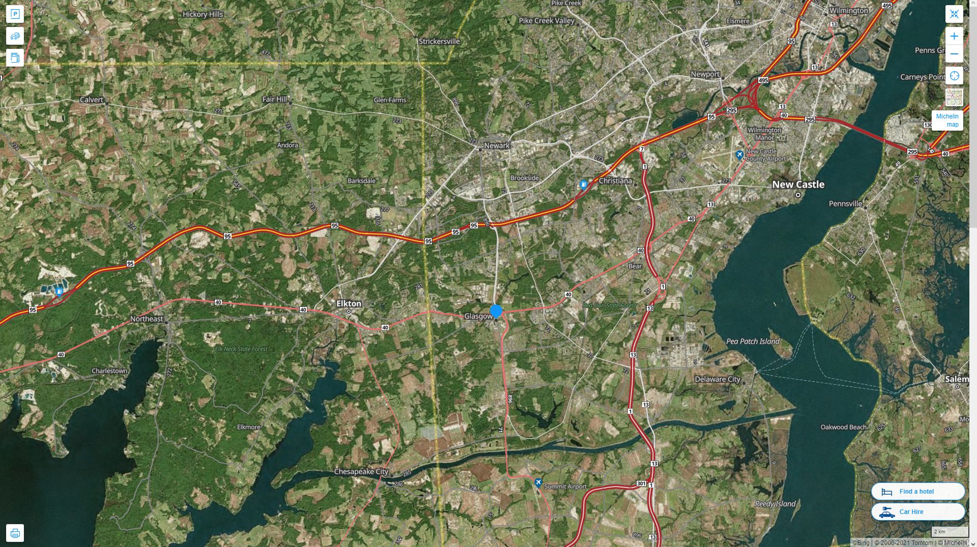 Glasgow Delaware Highway and Road Map with Satellite View